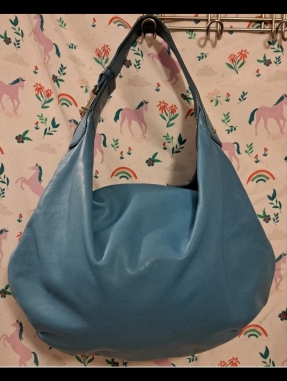 Y2K Marc Jacobs Aqua Leather Hobo Boho Streetwear Casual Everyday Purse Bag